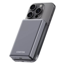 Външна батерия Canyon OnPower 510 Slim, USB-C Power Bank, 10000mAh, PD 20W, MagSafe, Dark Grey