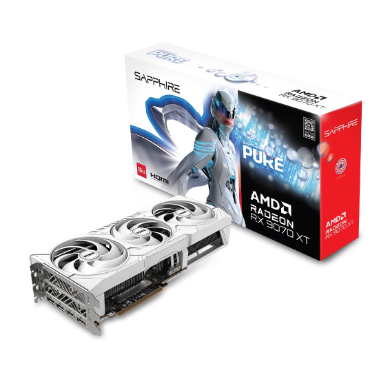 Видеокарта SAPPHIRE PURE AMD Radeon RX 9070 XT GAMING OC White, 16GB GDDR6, 256-bit, 2xHDMI, 2xDP