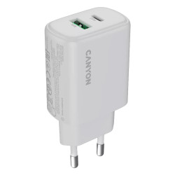 Зарядно Canyon OnCharge 250, 25W, 1x USB-C PD, 1x USB-A QC, EU, White