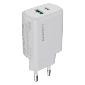 Зарядно Canyon OnCharge 250, 25W, 1x USB-C PD, 1x USB-A QC, EU, White