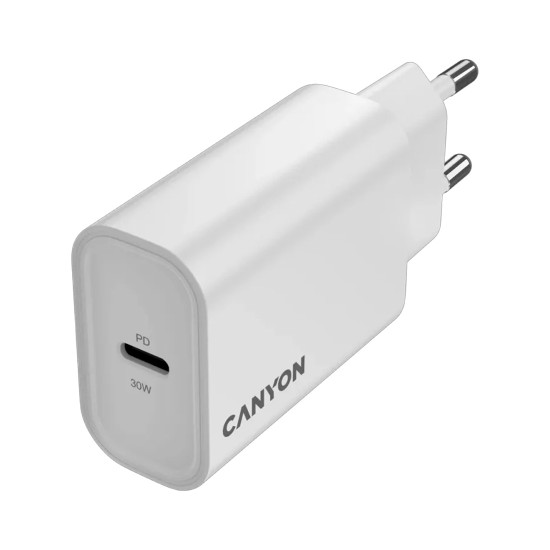 Зарядно Canyon OnCharge 30CL, PD, 30W, USB-C x 1, EU стандарт, White