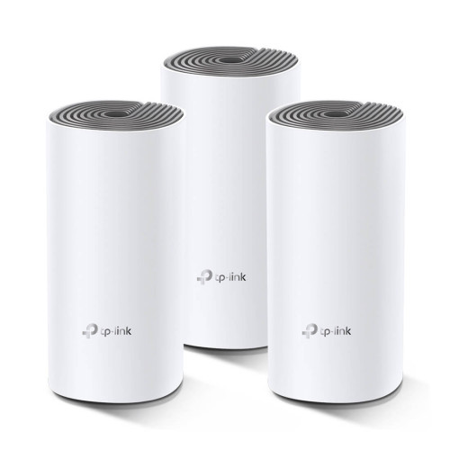 Безжична Wi-Fi система TP-Link Deco E4 (3-Pack), AC1200 Mesh, 867 Mbps (5 GHz) / 300 Mbps (2.4 GHz), 2 антени, Mu-Mimo, 2 x LAN