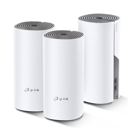 Безжична Wi-Fi система TP-Link Deco E4 (3-Pack), AC1200 Mesh, 867 Mbps (5 GHz) / 300 Mbps (2.4 GHz), 2 антени, Mu-Mimo, 2 x LAN