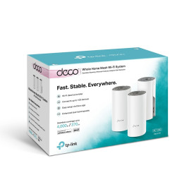 Безжична Wi-Fi система TP-Link Deco E4 (3-Pack), AC1200 Mesh, 867 Mbps (5 GHz) / 300 Mbps (2.4 GHz), 2 антени, Mu-Mimo, 2 x LAN