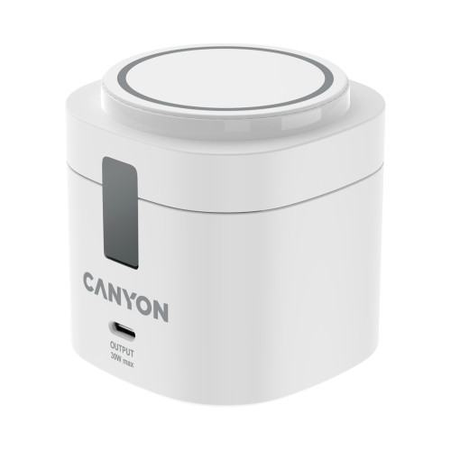 Безжично зарядно Canyon 4 в 1, до 30 W, 70 x 70 x 70.3 mm, 414 g, с 65 W зарядно устройство и 1 m кабел, White
