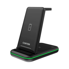 Безжично зарядно CANYON WS-304, 15W, 3 в 1, Black