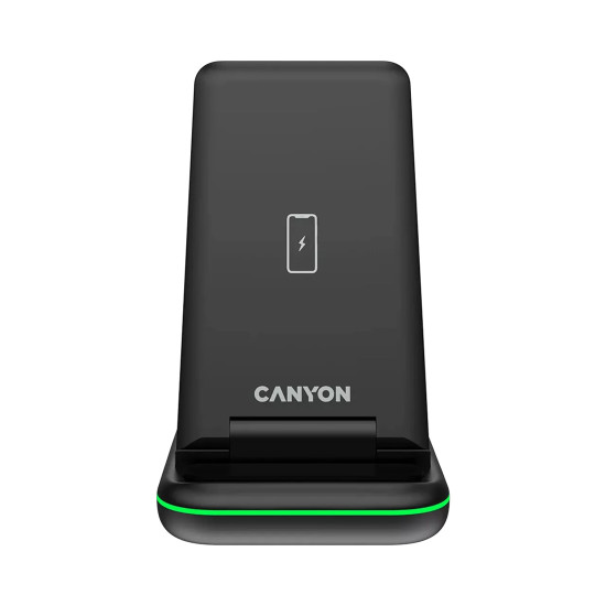 Безжично зарядно CANYON WS-304, 15W, 3 в 1, Black