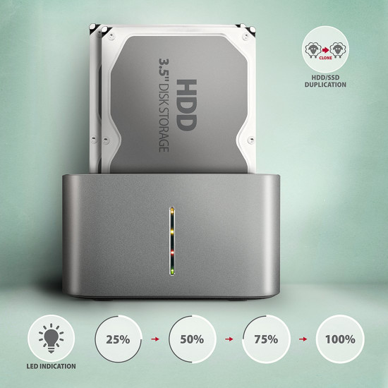 HDD докинг станция AXAGON ADSA-DC SuperSpeed, USB 3.2, 2.5 инча HDD / SSD, 3.5 инча HDD