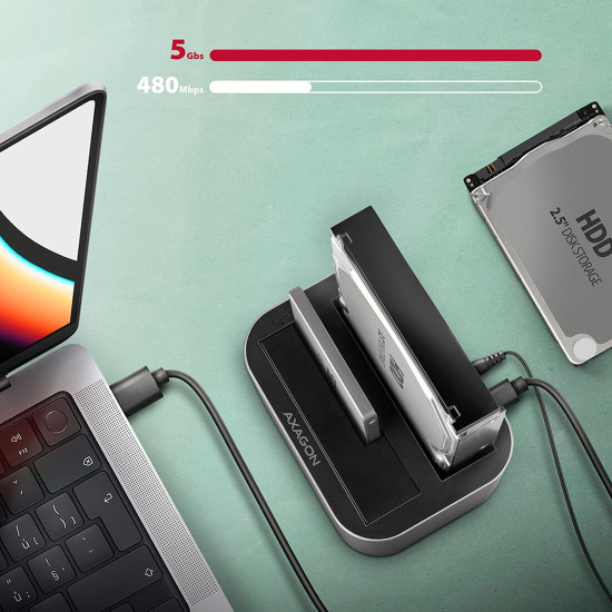 HDD докинг станция AXAGON ADSA-DC SuperSpeed, USB 3.2, 2.5 инча HDD / SSD, 3.5 инча HDD