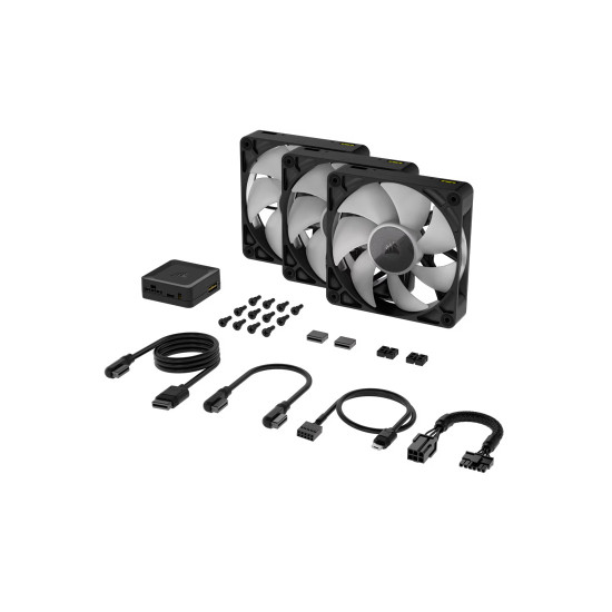 Комплект вентилатори Corsair RX120, 120mm, PWM, RGB, 2100 RPM, 3 броя, Magnetic Dome, iCUE LINK