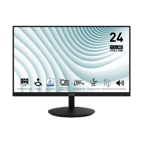 Монитор MSI PRO MP242A, 23.8 инча, IPS, 1920x1080, 100Hz, 1ms MPRT, Anti-Flicker, HDMI, VGA, Speakers