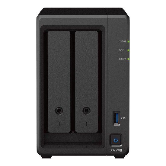 NAS устройство Synology DS723+, 2-bay, AMD Ryzen R1600, 2GB RAM, 2x 1GbE RJ-45, 1x USB 3.2