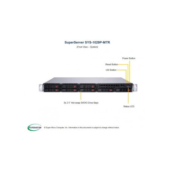Сървър Supermicro SYS-6029P-TR, Intel Xeon Silver 4210R, 32 GB DDR4, RAID контролер SAS 9361-8i 12 Gb/s, 8 вътрешни SAS/SATA порта, 2 x 1.92 TB Samsung SM883 SATA SSD