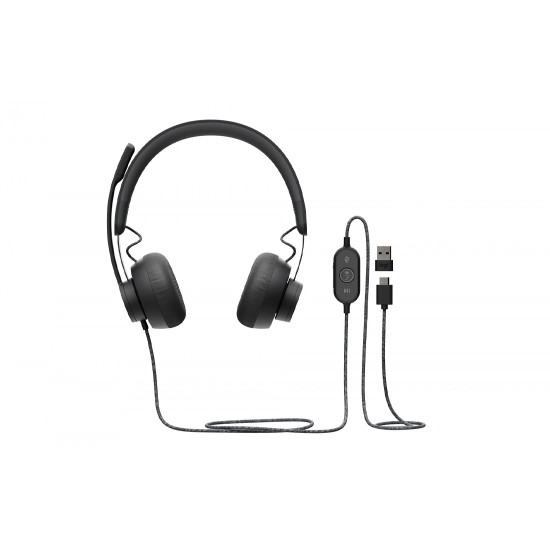 Слушалки Logitech Zone Wired, USB-A, USB-C, Black