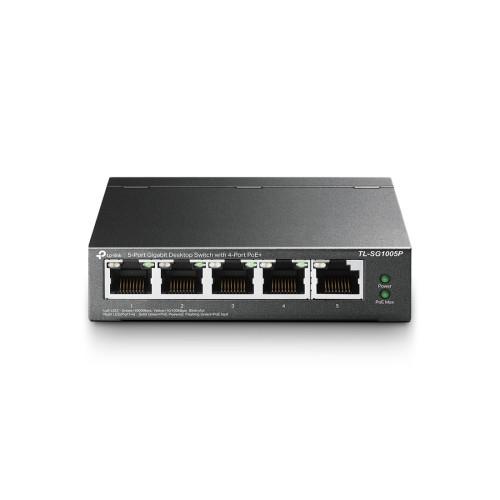 Суич TP-Link TL-SG1005P, 5 порта, 4 PoE+ порта, Gigabit, 65W PoE бюджет, Plug and Play