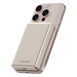 Външна батерия Canyon OnPower 510 Slim, USB-C Power Bank, 10000mAh, PD 20W, MagSafe, Beige