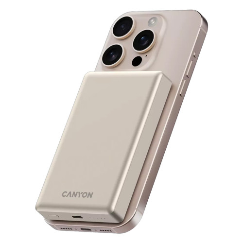 Външна батерия Canyon OnPower 510 Slim, USB-C Power Bank, 10000mAh, PD 20W, MagSafe, Beige
