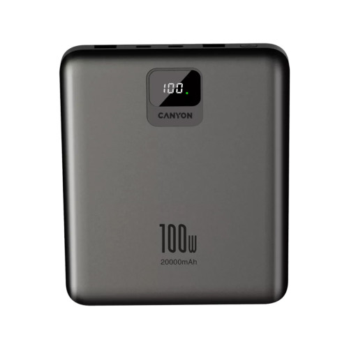 Външна батерия Canyon PB-2008, 20000 mAh, USB-C PD 100W, 2 x USB-A QC 3.0, Dark Grey