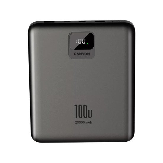 Външна батерия Canyon PB-2008, 20000 mAh, USB-C PD 100W, 2 x USB-A QC 3.0, Dark Grey
