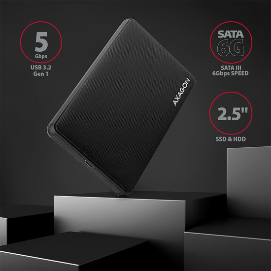 Външна кутия за диск AXAGON EE25-SLC SuperSpeed, USB-C, USB-A, 2.5 инча HDD/SSD