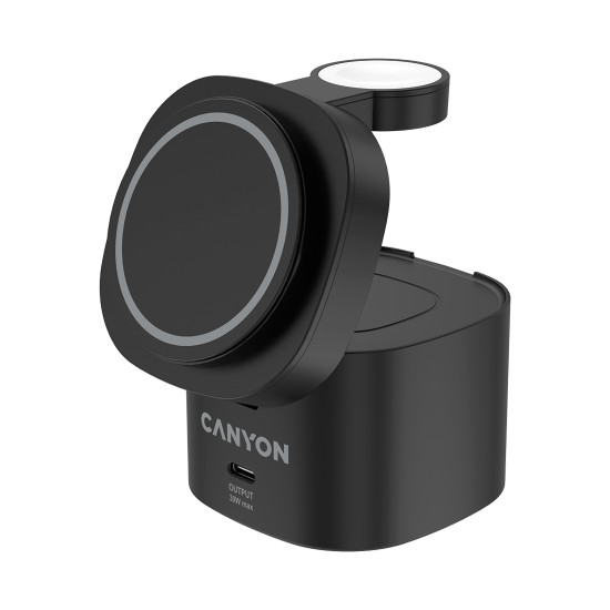 Безжичнo зарядно Canyon 4 в 1, до 30 W, 70 x 70 x 70.3 mm, 414 g, 65 W, 1 m кабел, Black