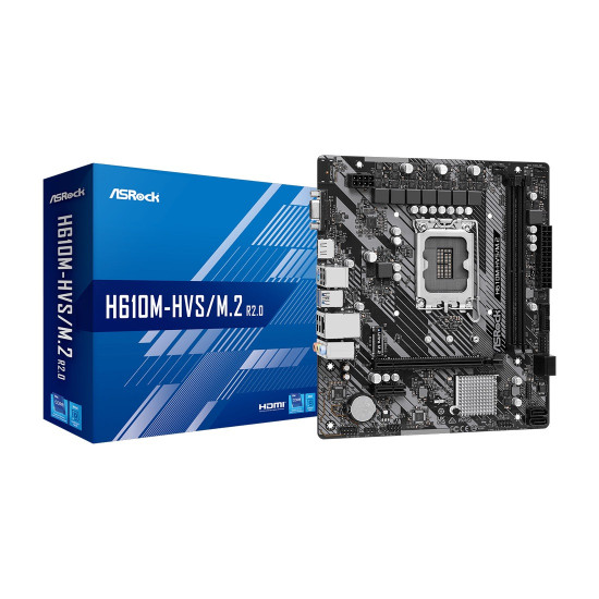 Дънна платка ASRock H610M-HVS, mATX, Socket LGA1700, 2x DDR4, 1x PCIe 4.0 x16