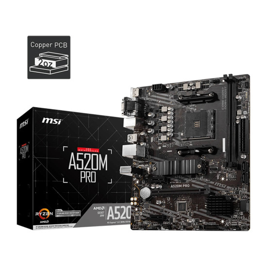 Дънна платка MSI A520M PRO, AM4, 2xDDR4, DP, VGA, HDMI, GLAN, mATX