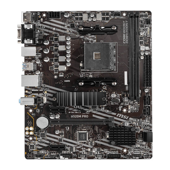 Дънна платка MSI A520M PRO, AM4, 2xDDR4, DP, VGA, HDMI, GLAN, mATX