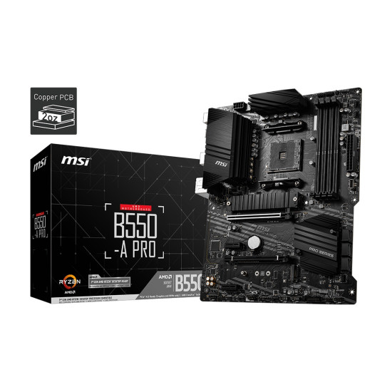 Дънна платка MSI B550-A PRO, ATX, Socket AM4, AMD B550, Dual Channel DDR4, 1x PCIe 4.0/3.0 x16 