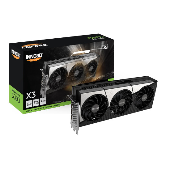 Видеокарта INNO3D GeForce RTX 5090 X3 OC, 32GB GDDR7, 512-bit, 1000W, 3x DisplayPort 2.1b, 1x HDMI 2.1b