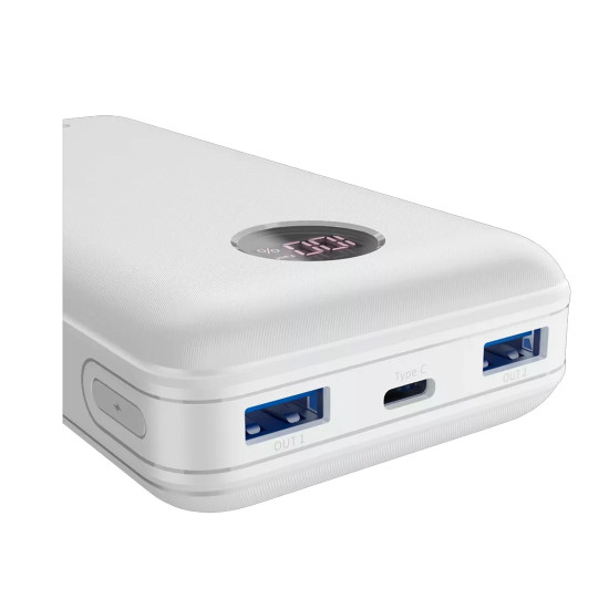 Външна батерия Canyon PB-2002, 20000 mAh, LED дисплей, USB-C PD 20W, 2 x USB-A QC 3.0, White