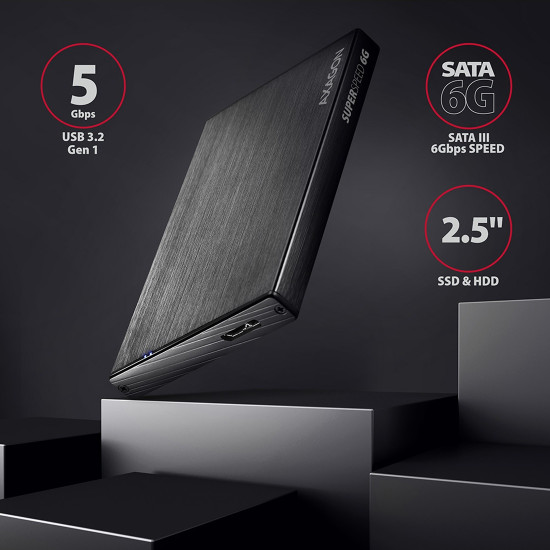 Външна кутия за диск AXAGON EE25-XA6, USB 3.2, 2.5 инча SSD/HDD