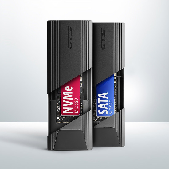 Външна кутия за диск AXAGON EEM2-GTS2, USB-C, 10Gbps, M.2 NVMe & SATA SSD Thin, Screwless