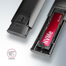 Външна кутия за диск AXAGON EEM2-GTS2, USB-C, 10Gbps, M.2 NVMe & SATA SSD Thin, Screwless
