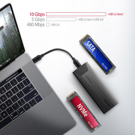 Външна кутия за диск AXAGON EEM2-GTS2, USB-C, 10Gbps, M.2 NVMe & SATA SSD Thin, Screwless