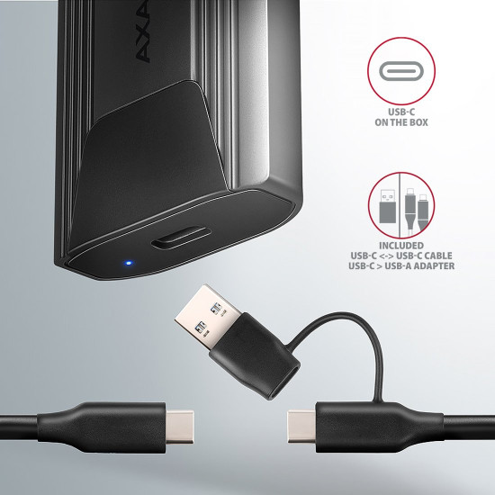 Външна кутия за диск AXAGON EEM2-GTS2, USB-C, 10Gbps, M.2 NVMe & SATA SSD Thin, Screwless