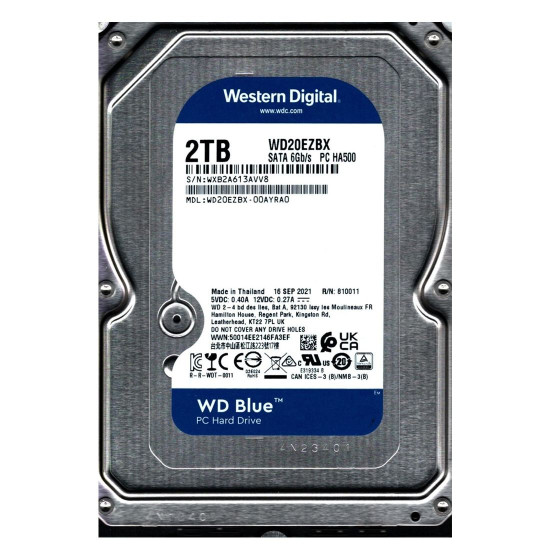 Вътрешен твърд диск Western Digital, 3.5 инча, 2 TB, 256 MB кеш, 7200 RPM, SATA 6 Gb/s, Blue
