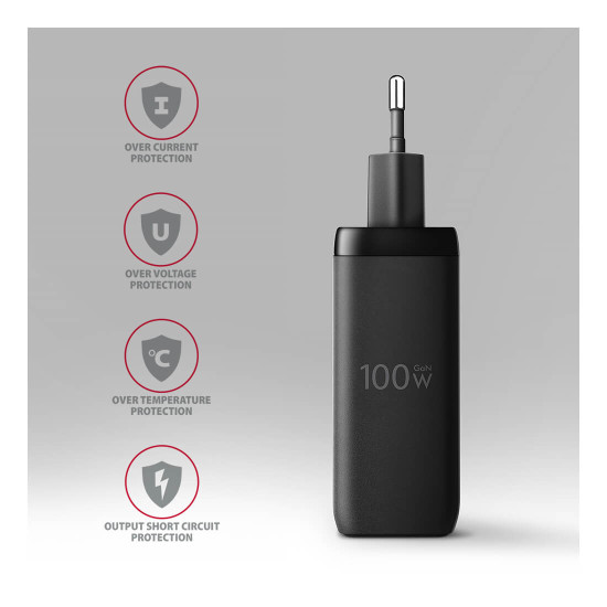 Зарядно AXAGON ACU-DPQ100 GaN Wall charger, Black