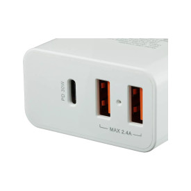 Зарядно CANYON H-08 PD, 30W, USB-C, 2xUSB-A, White