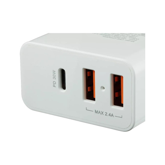 Зарядно CANYON H-08 PD, 30W, USB-C, 2xUSB-A, White