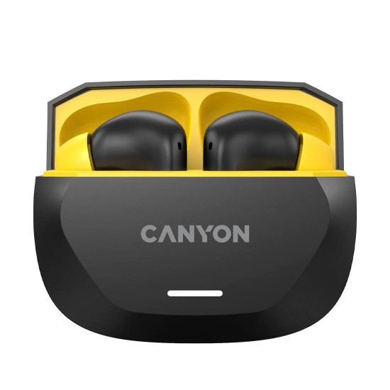 Безжични слушалки CANYON HEXAGON 7 TWS, ANC+ENC, безжично зареждане, Black-Yellow
