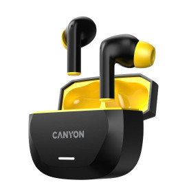Безжични слушалки CANYON HEXAGON 7 TWS, ANC+ENC, безжично зареждане, Black-Yellow