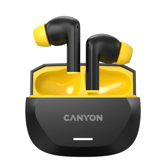 Безжични слушалки CANYON HEXAGON 7 TWS, ANC+ENC, безжично зареждане, Black-Yellow