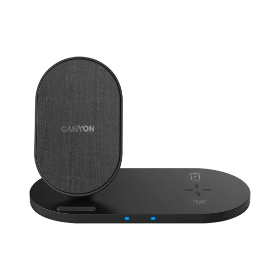 Безжично зарядно CANYON WS-202, 10W, Qi, 2 в 1, Black