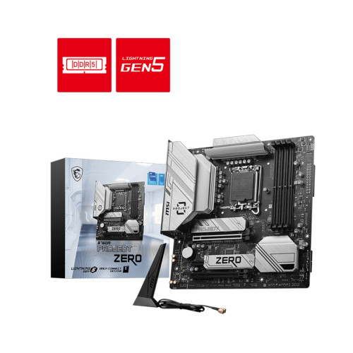 Дънна платка MSI B760M PROJECT ZERO, mATX, Socket LGA 1700, Dual Channel DDR5, 2x PCIe x16