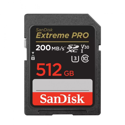 Карта памет SanDisk Extreme PRO 512GB, SDXC, UHS-I, V30, U3, 200MB/s + Adapter