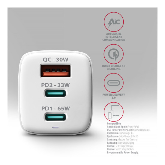 Зарядно AXAGON ACU-DPQ65W, White