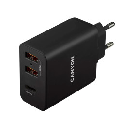 Зарядно CANYON H-08 PD, 30W, USB-C, 2xUSB-A, Black