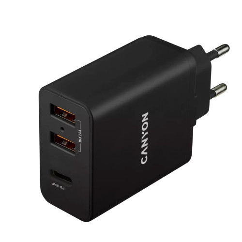 Зарядно CANYON H-08 PD, 30W, USB-C, 2xUSB-A, Black