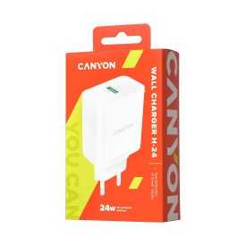 Зарядно Canyon H-24, 24W, USB-A QC 3.0, EU стандарт, White